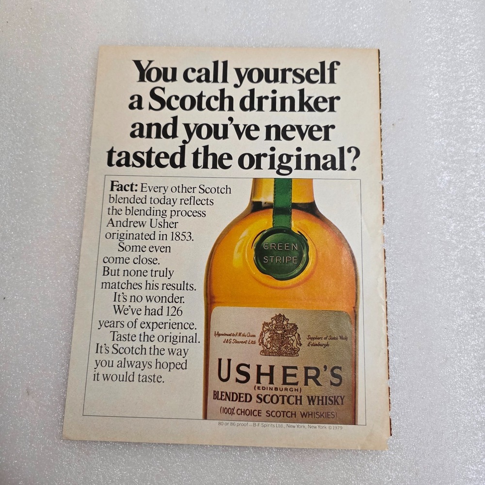 Vintage Print Ad Usher's scotch whisky the original color 8x10.5 1979